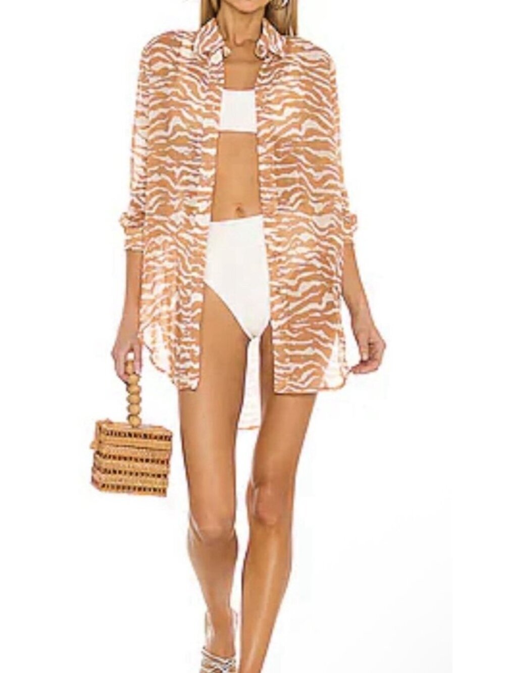 CAMILA COELHO Women’s Myla Shirt Dress Tunic in Brown Zebra Size XS Cover Up